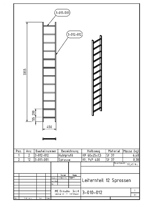 ID 4-010-012 Leiternteil 12 Sprossen