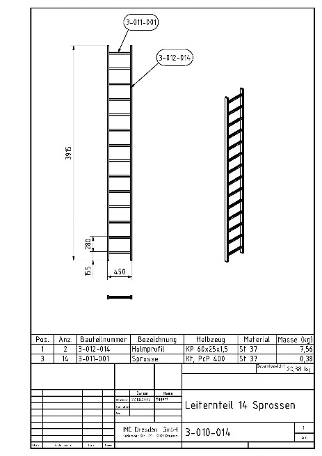 ID 4-010-014 Leiternteil 14 Sprossen