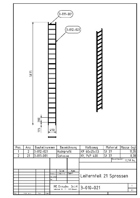 ID 4-010-021 Leiternteil 21 Sprossen