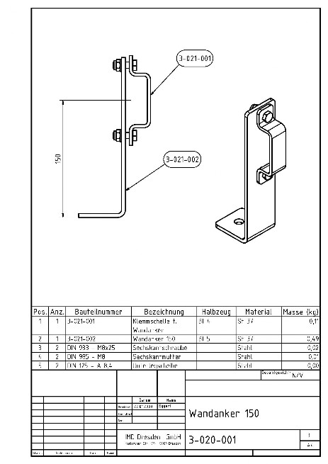 ID 4-020-001 Wandanker 150mm