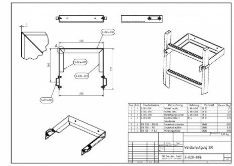 ID 4-020-006 Wandbefestigung ohne Konsole 300mm Abstand zur Wand